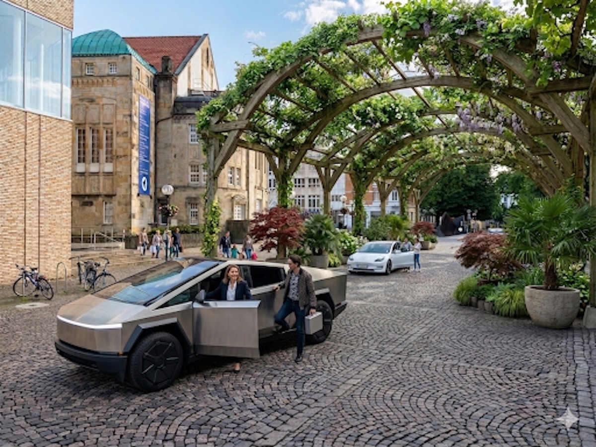 Vorm Theater kann in Ruhe und geschützt von einem grünen Dach ein- und ausgestiegen werden – die Autos fahren selbständig ins Parkhaus