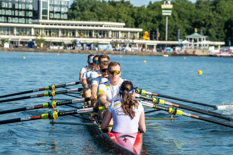 Der Osnabrücker Männer-Achter beim Renntag der Ruderbundesliga in Hannover am 25. Juli. in Osnabrück (Gesamtstadt)