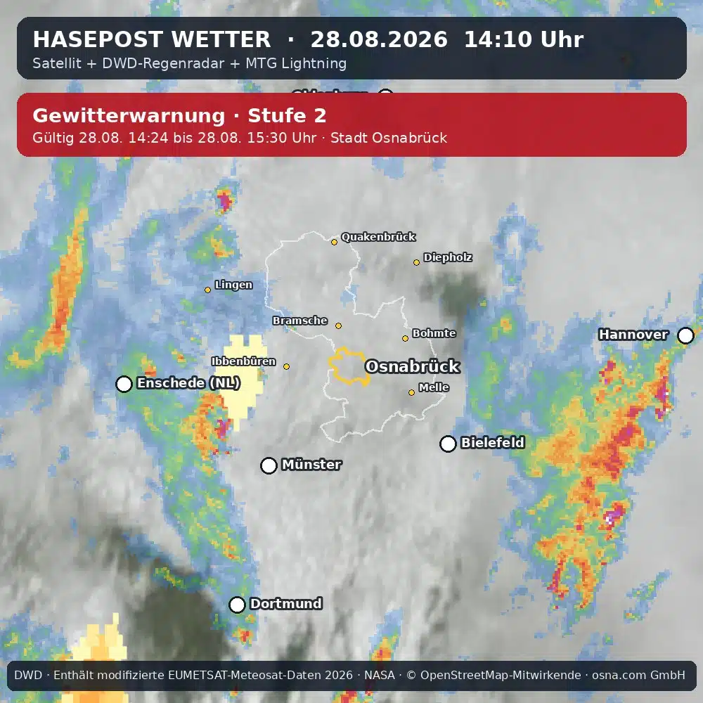 Wetterentwicklung für Osnabrück über die letzten 120 Minuten