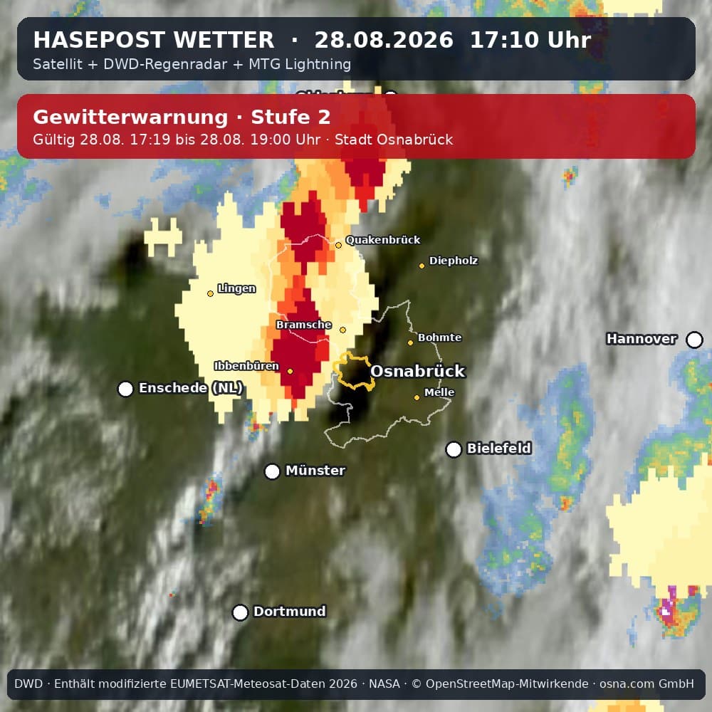 Wetterentwicklung für Osnabrück über die letzten 120 Minuten