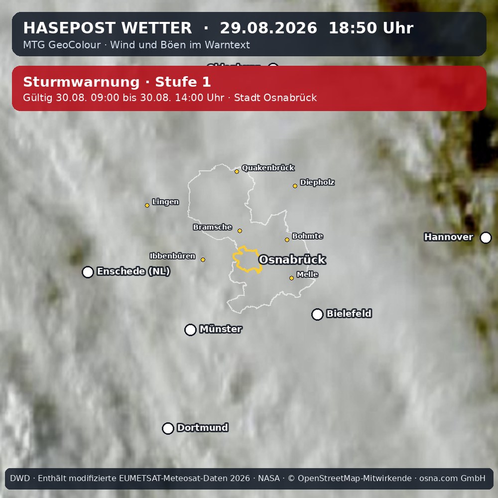 Wetterentwicklung für Osnabrück über die letzten 120 Minuten