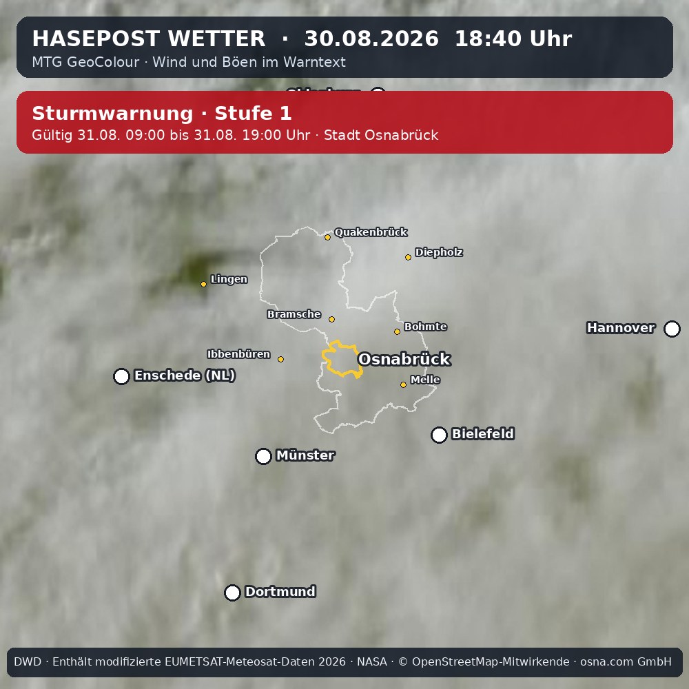 Wetterentwicklung für Osnabrück über die letzten 120 Minuten