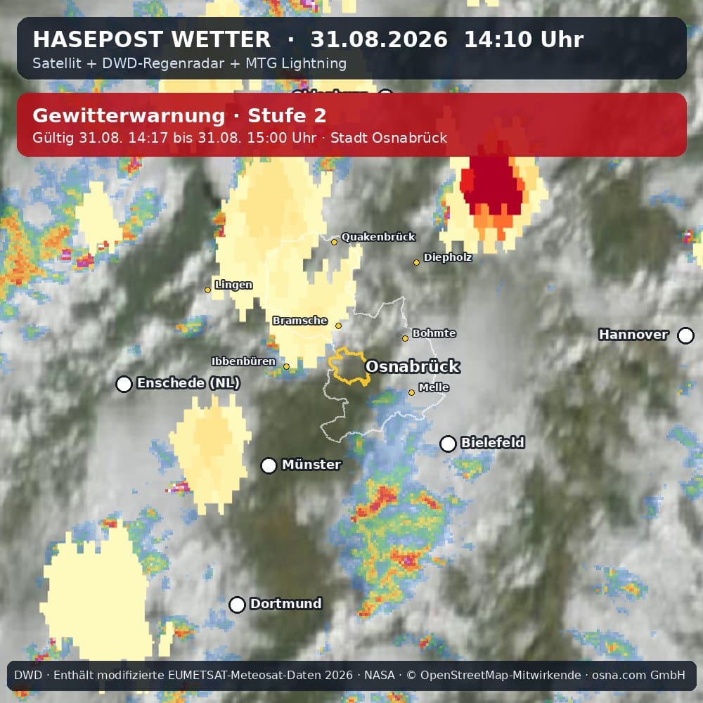 Wetterentwicklung für Osnabrück über die letzten 120 Minuten