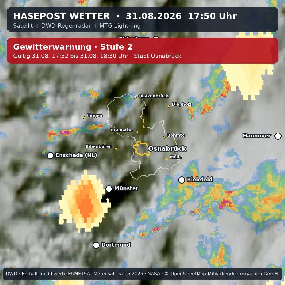 Wetterentwicklung für Osnabrück über die letzten 120 Minuten