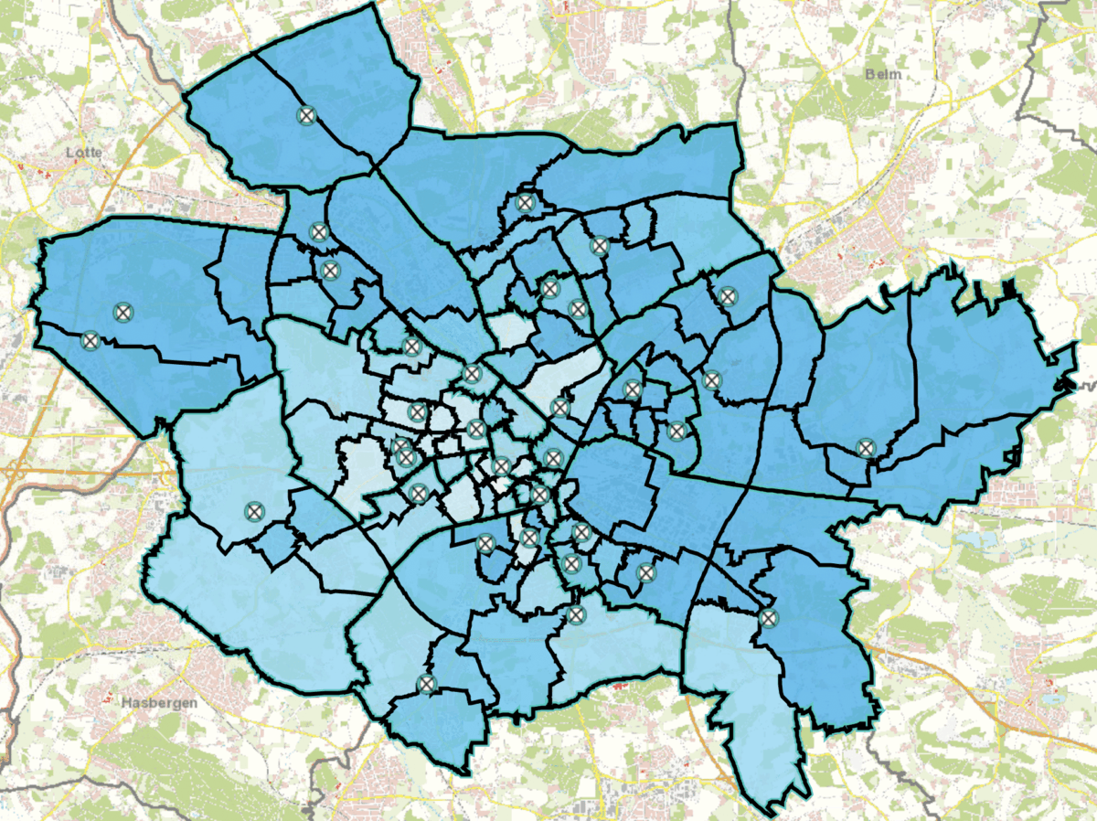 Kommunalwahl 2026: Wo AfD und Linke in Osnabrück besonders stark sind Wo die AfD besonders stark war: Je dunkler der Blau-Ton, desto stärker das Wahlergebnis. / Foto: Stadt Osnabrück