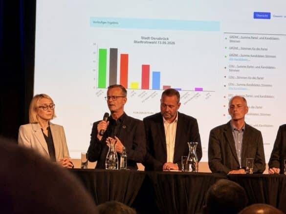 Podiumsdiskussion bei der Wahlparty in der Laferhalle