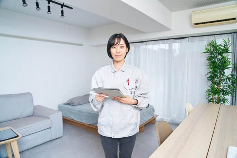 A woman checking the room
