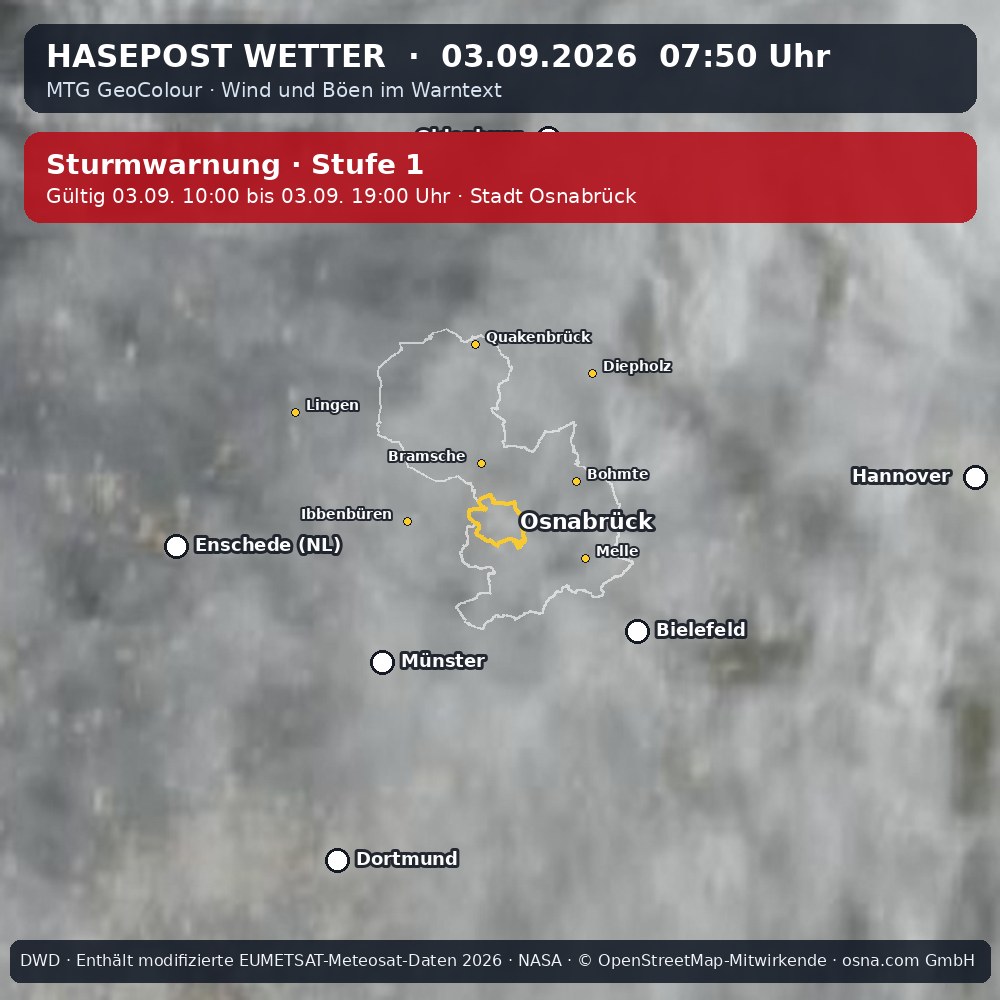 Wetterentwicklung für Osnabrück über die letzten 120 Minuten