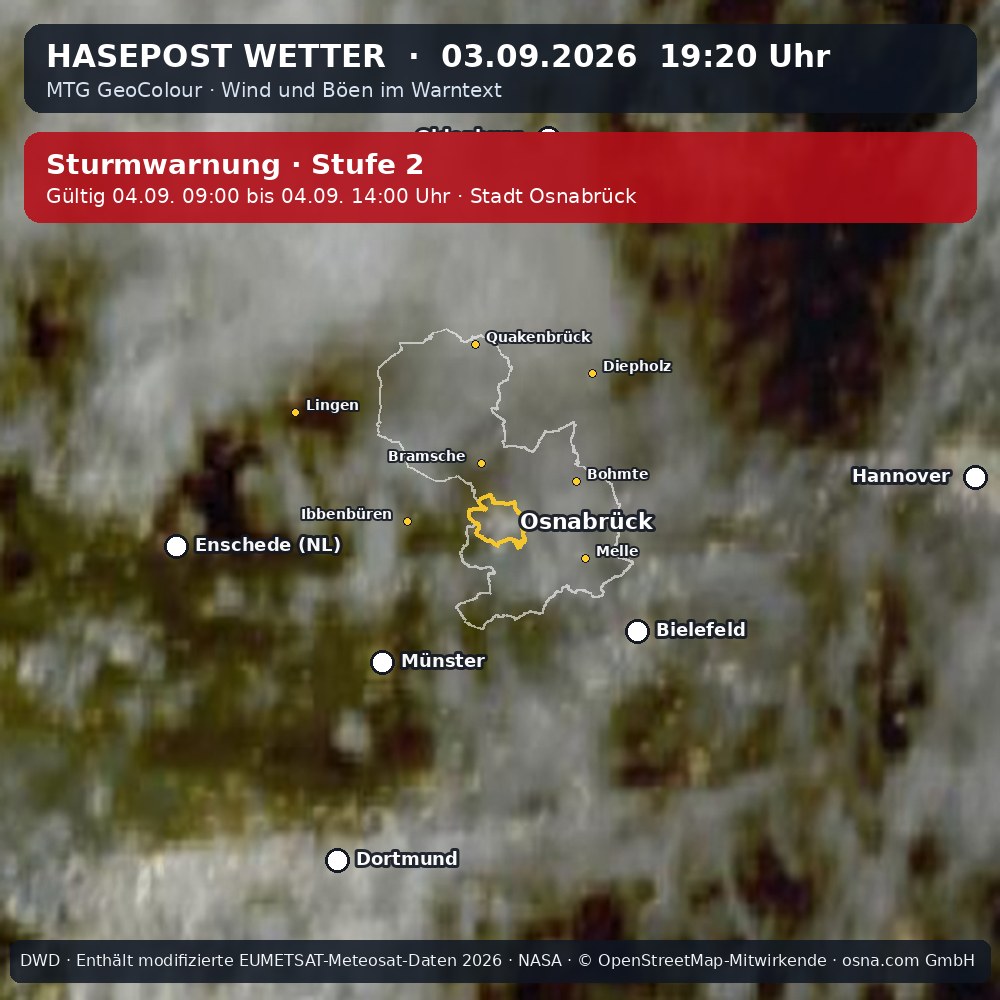 Wetterentwicklung für Osnabrück über die letzten 120 Minuten