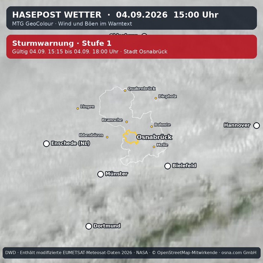 Wetterentwicklung für Osnabrück über die letzten 120 Minuten