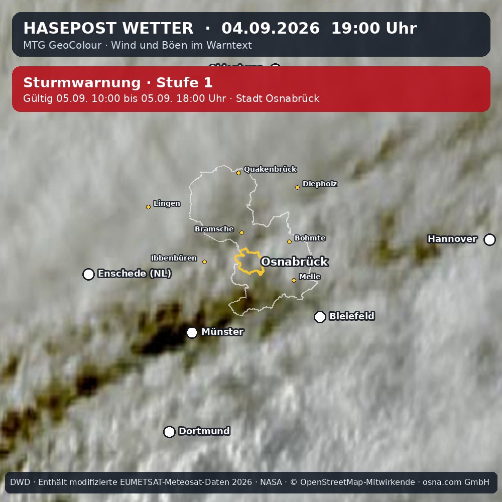 Wetterentwicklung für Osnabrück über die letzten 120 Minuten