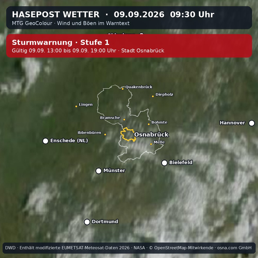 Wetterentwicklung für Osnabrück über die letzten 120 Minuten