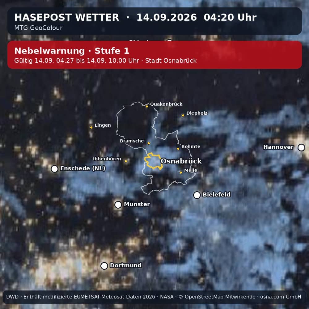 Wetterentwicklung für Osnabrück über die letzten 120 Minuten