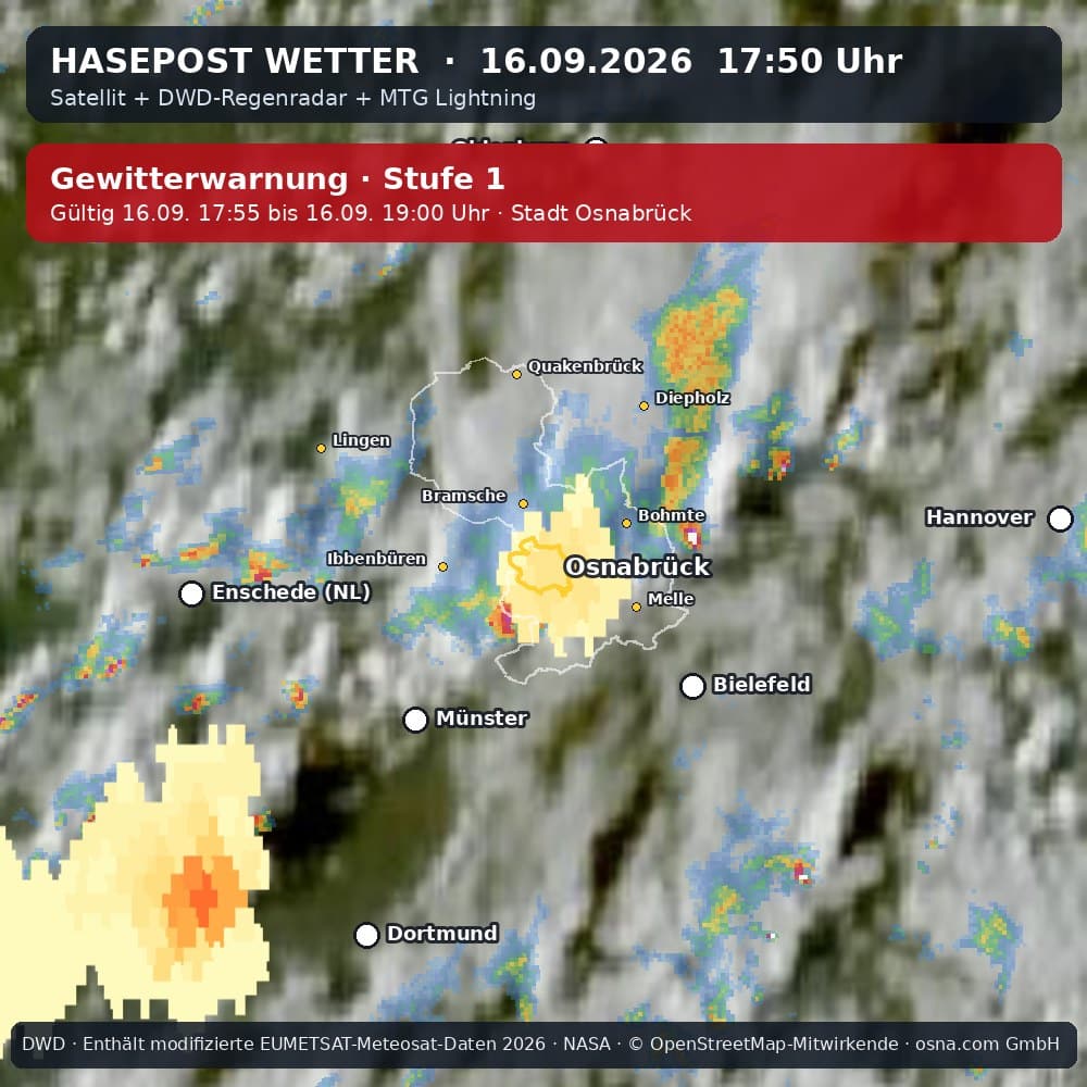 Wetterentwicklung für Osnabrück über die letzten 120 Minuten