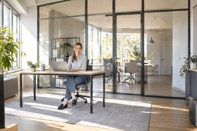 Die moderne Glastrennwand für das Büro wird immer öfter online bestellt. (Foto: Mithilfe von KI generiert)