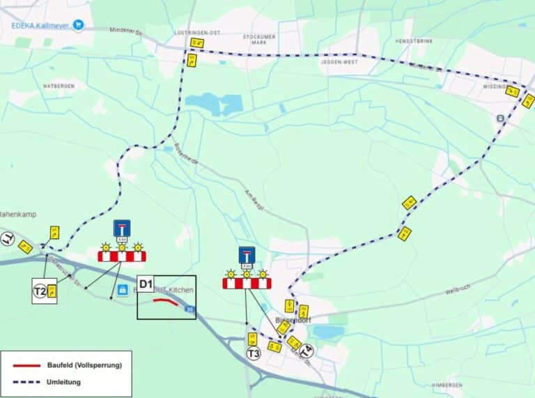 Übersichtsplan der Sperrung der K228 bei Natbergen