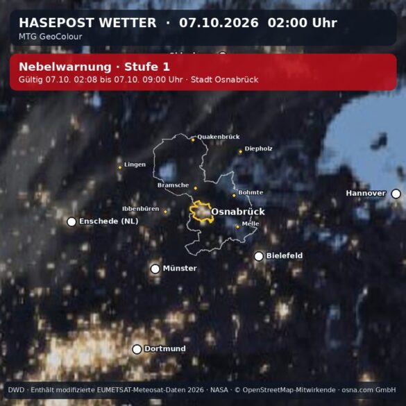 Wetterentwicklung für Osnabrück über die letzten 120 Minuten