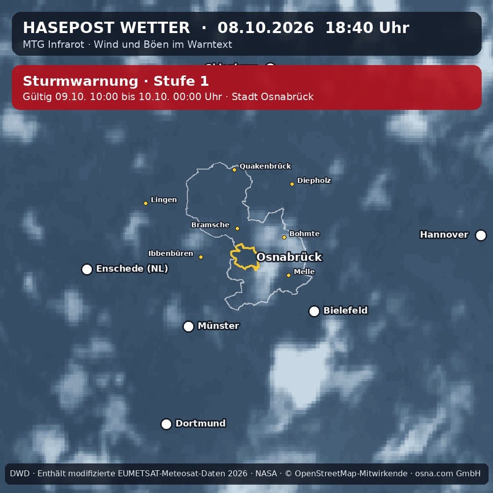 Wetterentwicklung für Osnabrück über die letzten 120 Minuten