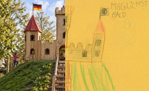 So könnte die "Wüstenburg" aussehen (links) – rechts der Entwurf des jungen Antragstellers