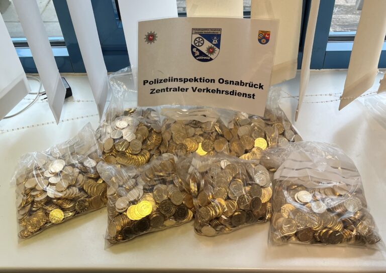 Sichergestellte Münzen. / Foto: Polizei Osnabrück in Hasbergen