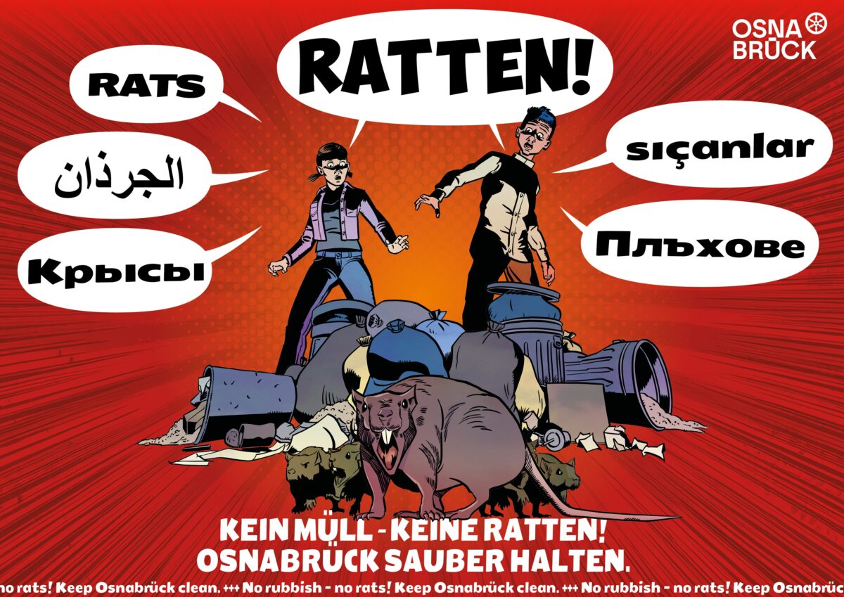 Mehrsprachige Kampagne: Wie die Stadt Osnabrück mit Plakaten gegen Rattenbefall ankämpfen möchte Grafik Rattenkampagne
