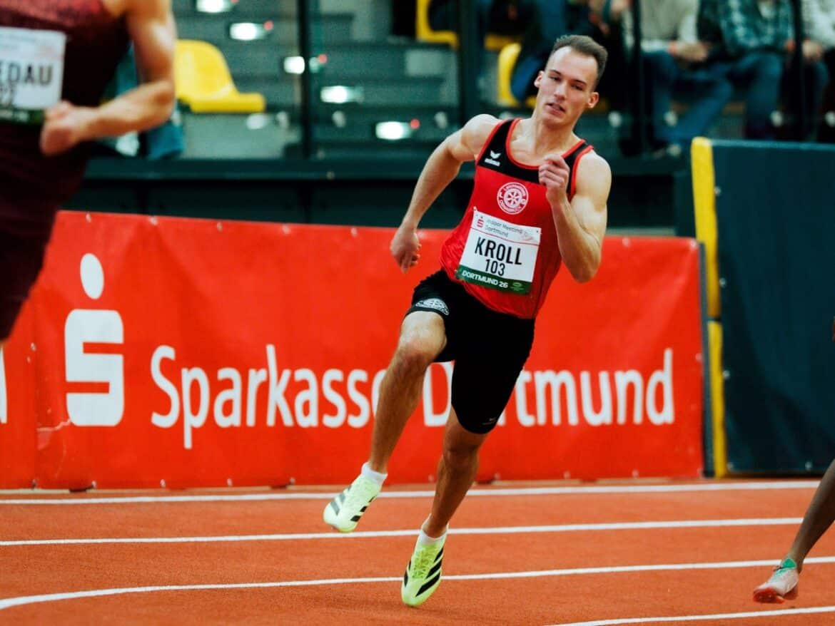 Florian Kroll bei dem Indoormeeting in der Dortmunder Helmut-Körnig-Halle. / Foto: LG Osnabrück, Torben Flatemersch