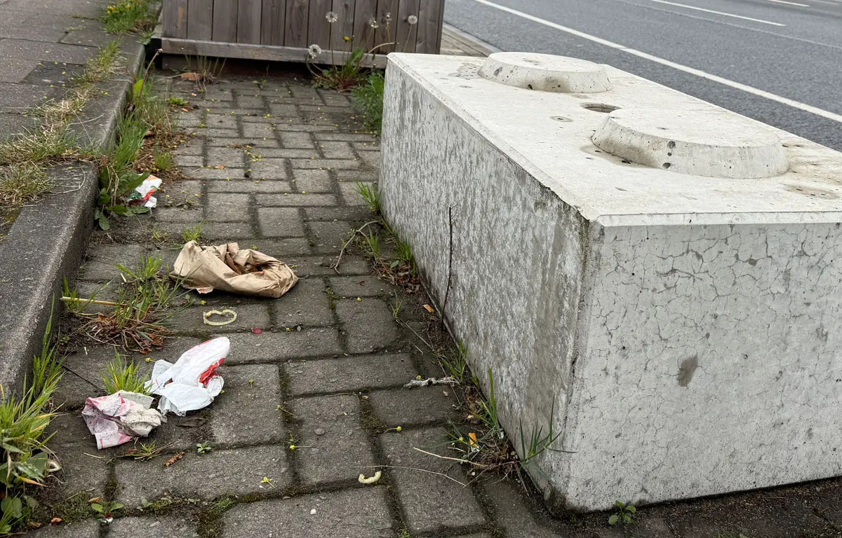Hinter den Bettonpollern liegt der 'Gammel'