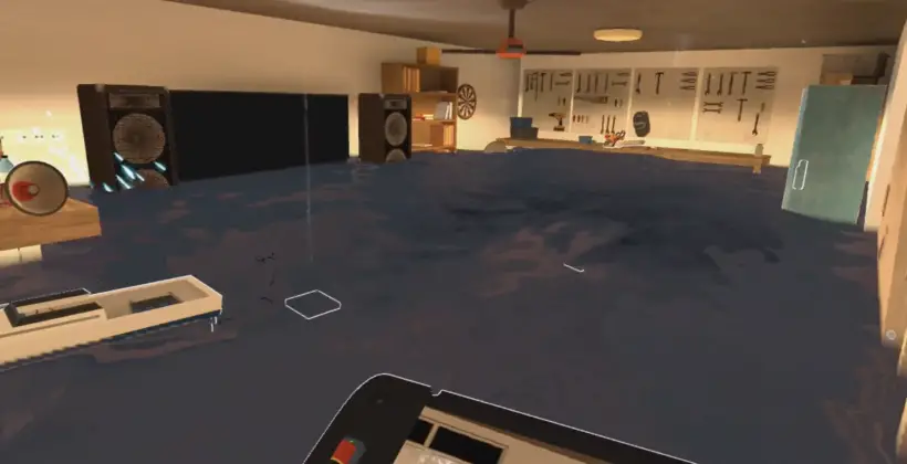 Das ferngesteuerte Boot wird mit einem Controller in der VR-Umgebung gelenkt. Schafft man es, das Boot aus dem Kellerfenster zu fahren, kann man auf sich aufmerksam machen und gerettet werden.