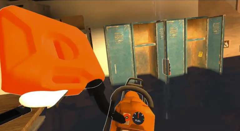 Die Kettensäge, mit der der Balken zerteilt werden kann, der die Kellertür versperrt, muss mit Benzin befüllt werden.