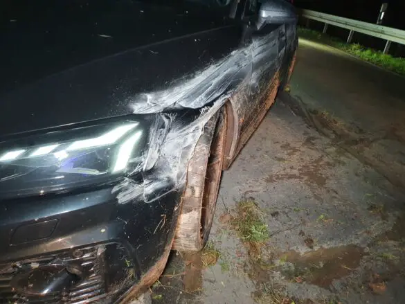 Sportwagen außer Kontrolle – PKW schleudert in Auffahrt an Bundesstraße B68 bei Bramsche. / Foto: Heiko Westermann Sportwagen außer Kontrolle - PKW schleudert in Auffahrt an B68 bei Bramsche