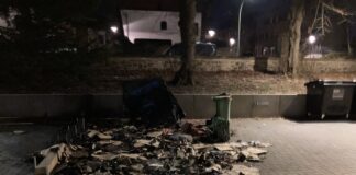 Abgebrannte Mülltonnen im Wissenschaftspark. / Foto: Dominik Lapp