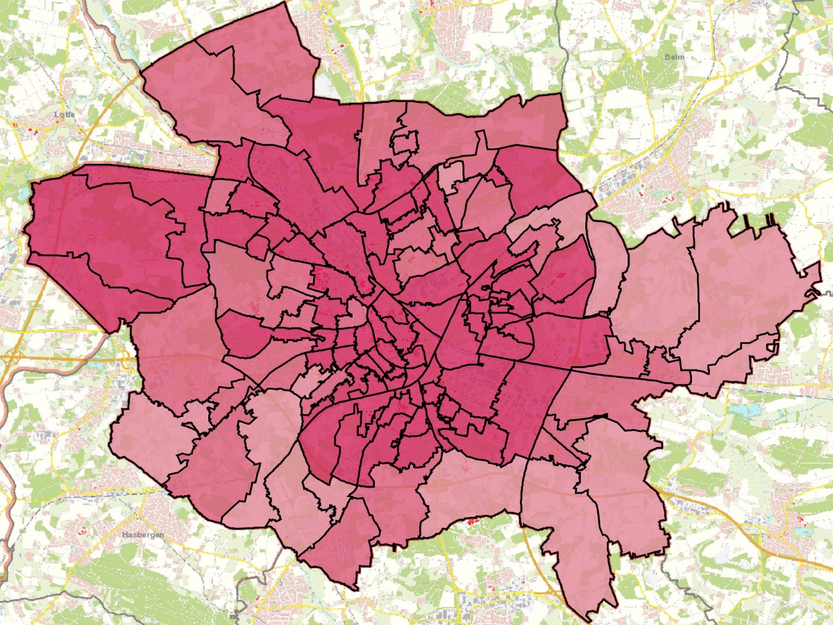 Hochburgen der Linken in Osnabrück bei der Bundestagswahl 2025. / Grafik: Stadt Osnabrück