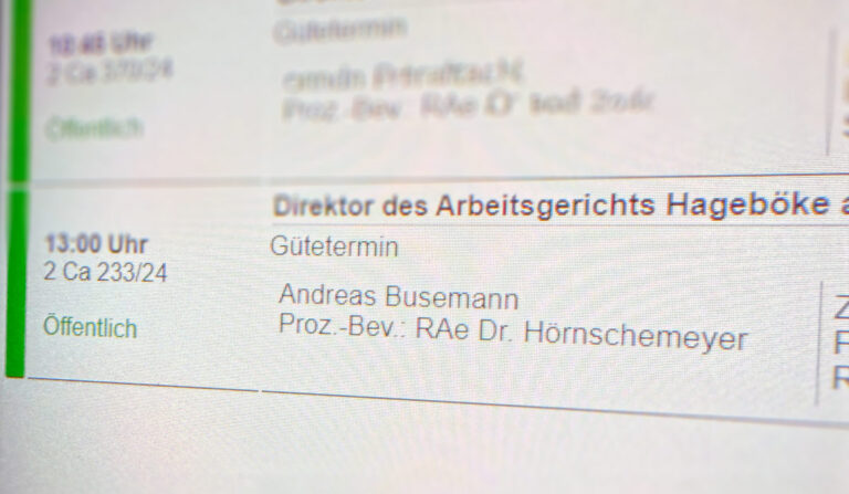 Terminschild Busemann Gütetermin Arbeitsgericht