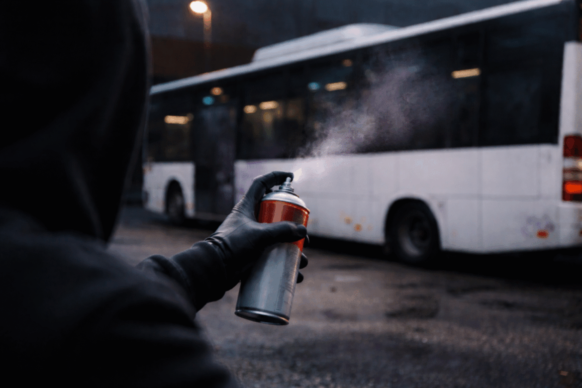 Sachbeschädigung eines Busses mit Farbe