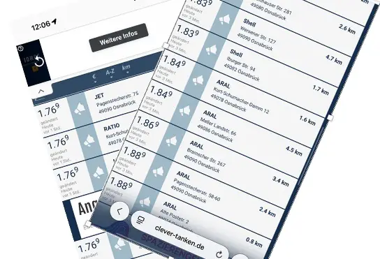 12 Cent Preisunterschied zwischen zwei Tankstellen an der "Page" in Osnabrück, die nur wenige Hundert Meter entfernt liegen …