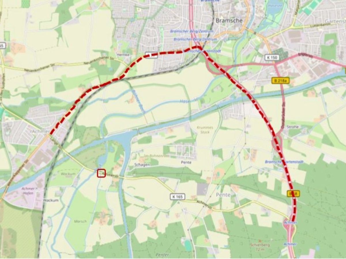 Skizze Umleitungsstrecke über L77 und B68