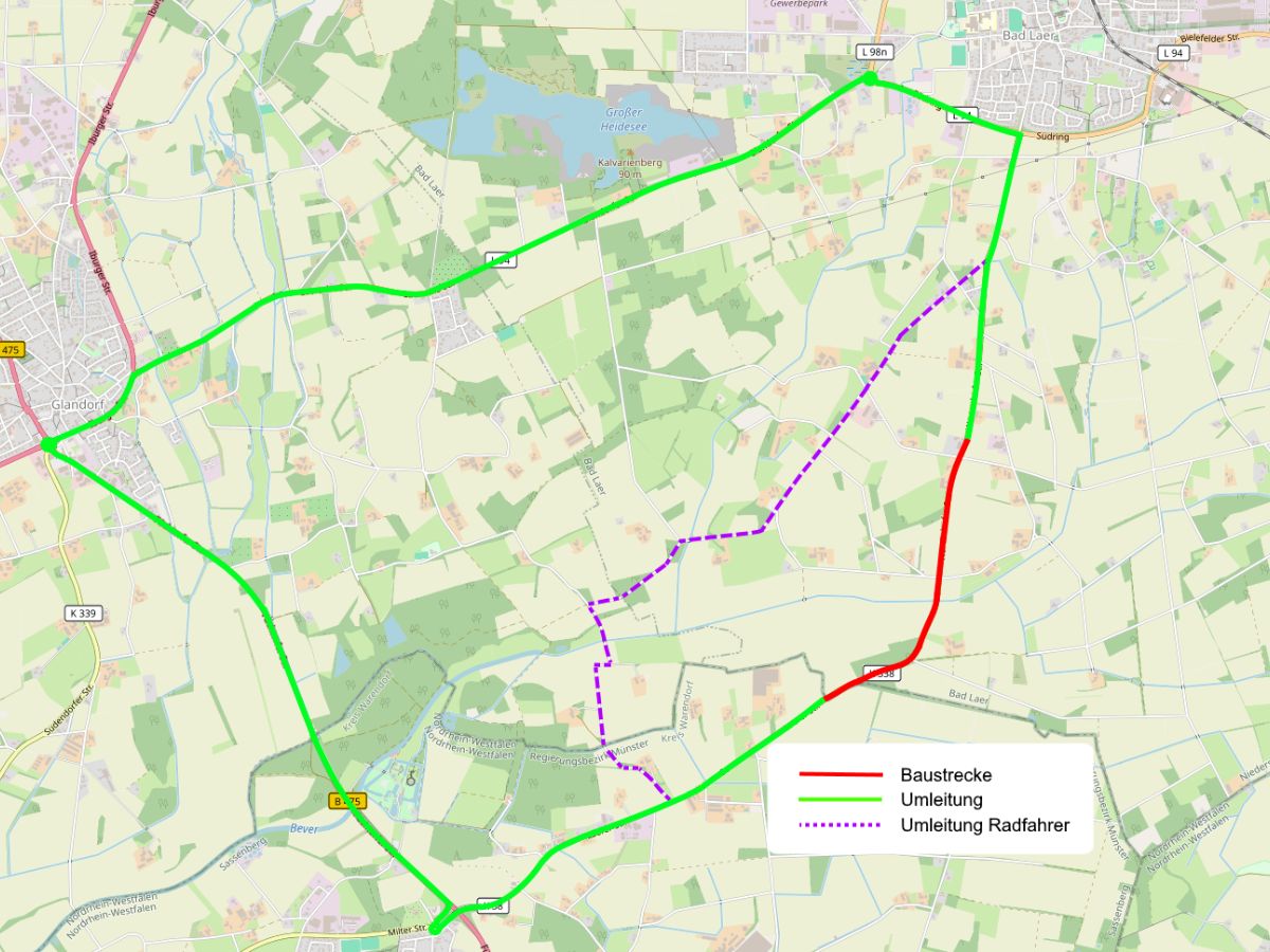 Vollsperrung in Bad Laer: Warendorfer Straße wegen Radwegebaus gesperrt Umleitung K 338