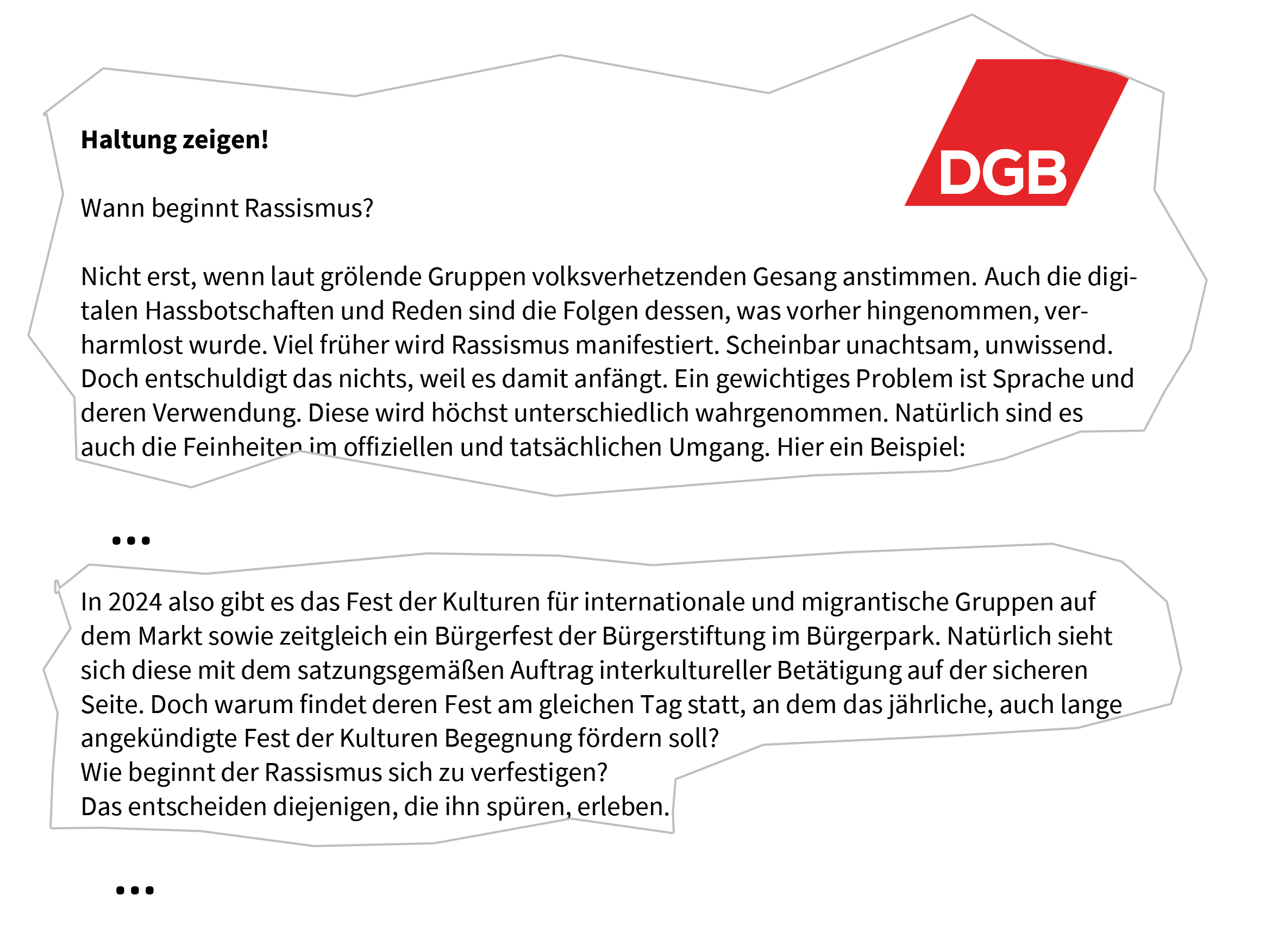 Ausschnitt des "Fallbeispiels für Rassismus und Ausgrenzung" des DGB Osnabrück