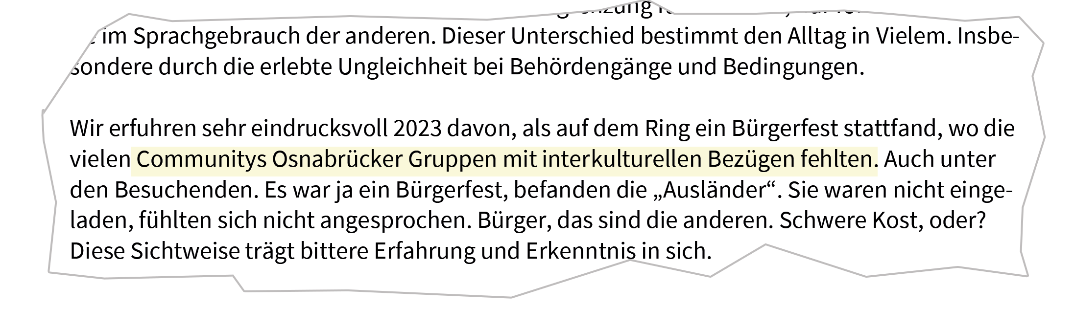 Ausschnitt des "Fallbeispiels für Rassismus und Ausgrenzung" des DGB Osnabrück