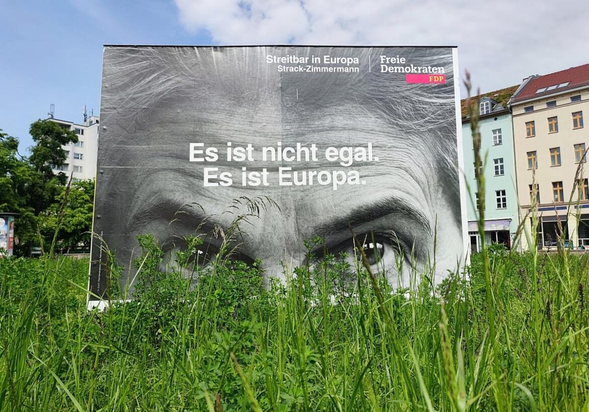 FDP-Wahlplakat zur Europawahl mit Marie-Agnes Strack-Zimmermann