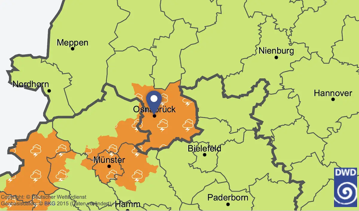 DWD Wetterwarnung Gewitter Osnabrück