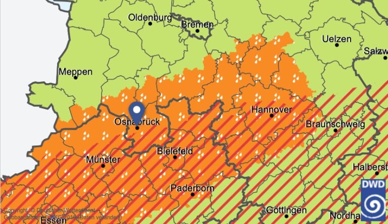 DWD Warnung vor Starkregen am 18.06.2024