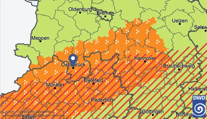 DWD Warnung vor Starkregen am 18.06.2024