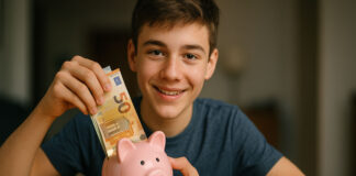 Jugendlicher mit Sparschwein