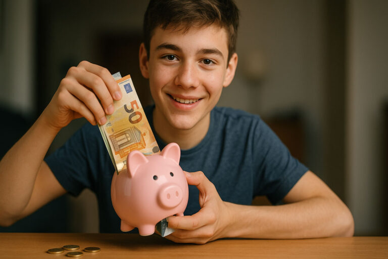 Jugendlicher mit Sparschwein