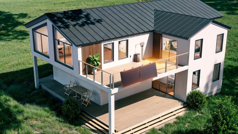 Haus mit Solarzellen auf dem Dach