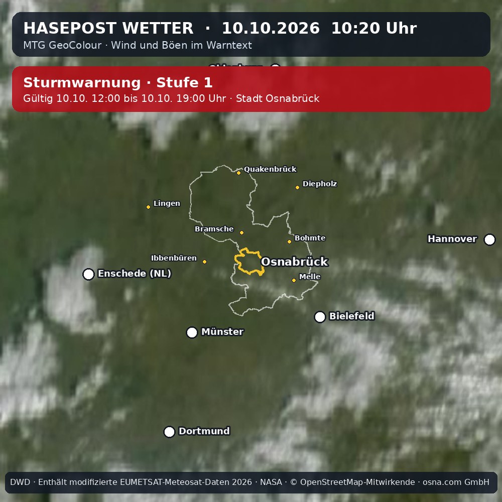 Wetterentwicklung für Osnabrück: 10.10.2026 08:20 bis 10.10.2026 10:20 Uhr