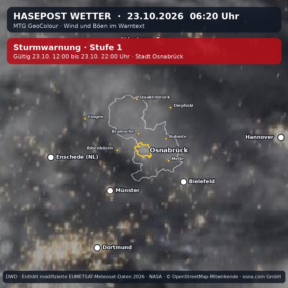 Wetterentwicklung für Osnabrück: 23.10.2026 04:20 bis 23.10.2026 06:20 Uhr