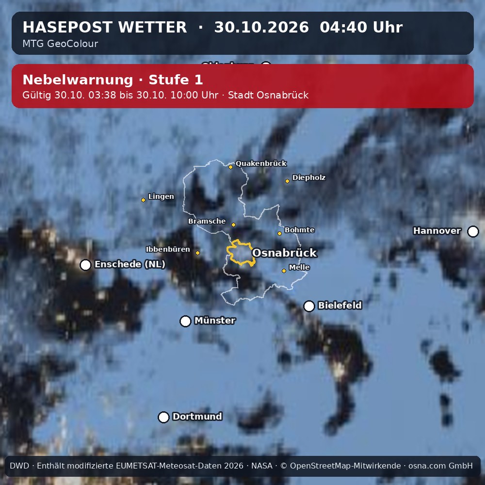 Wetterentwicklung für Osnabrück: 30.10.2026 02:40 bis 30.10.2026 04:40 Uhr
