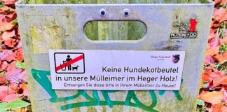 Keine Hundekot-Beutel in die Mülleimer im Heger Holz werfen.